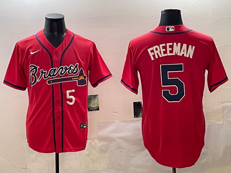 Men Atlanta Braves 5 Freeman Red Game 2025 Nike MLB Jersey style 2